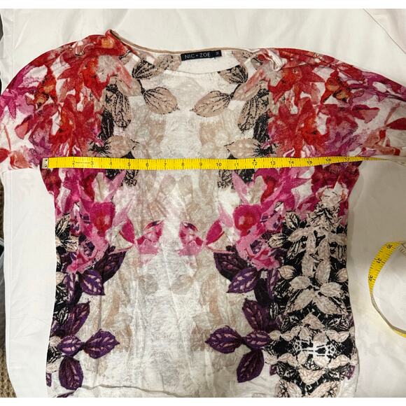 NIC+ZOE Scoop Neck 3/4 Sleeve Linen Blend Floral Top - Medium - Picture 9 of 11